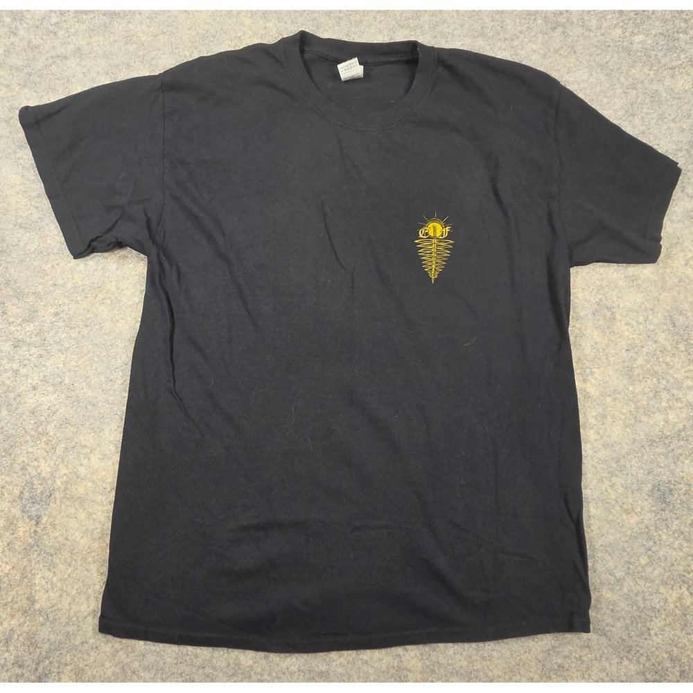 Eryka Fir Graphic T-Shirt Mens Large Black Yellow Art Print Gildan Heavy Cotton